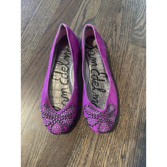 Sam Edelman Charleen Ballet Flats Shoes 6 M Studded Leather Suede‎ Fuchsia - Picture 4 of 11
